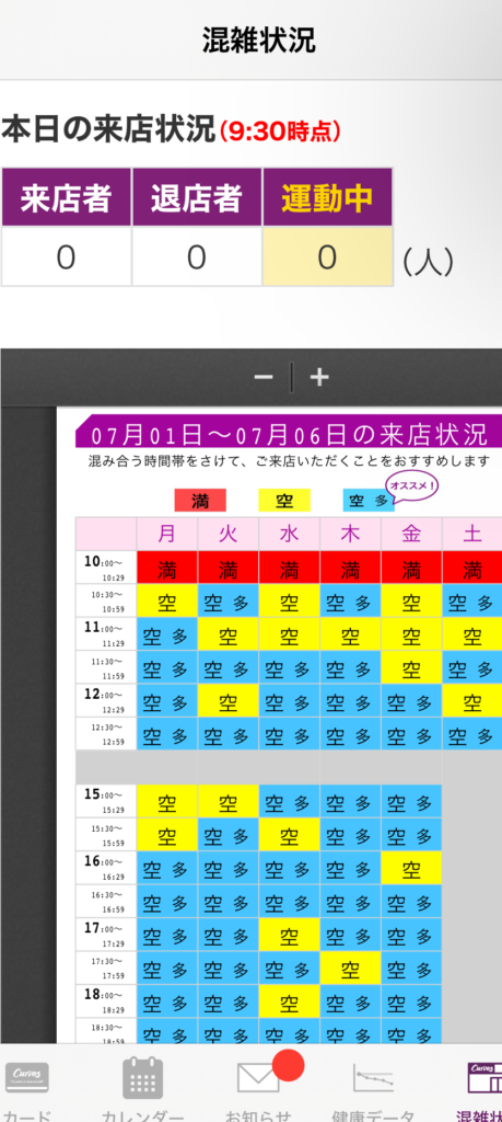 カーブス　アプリ　混雑状況
